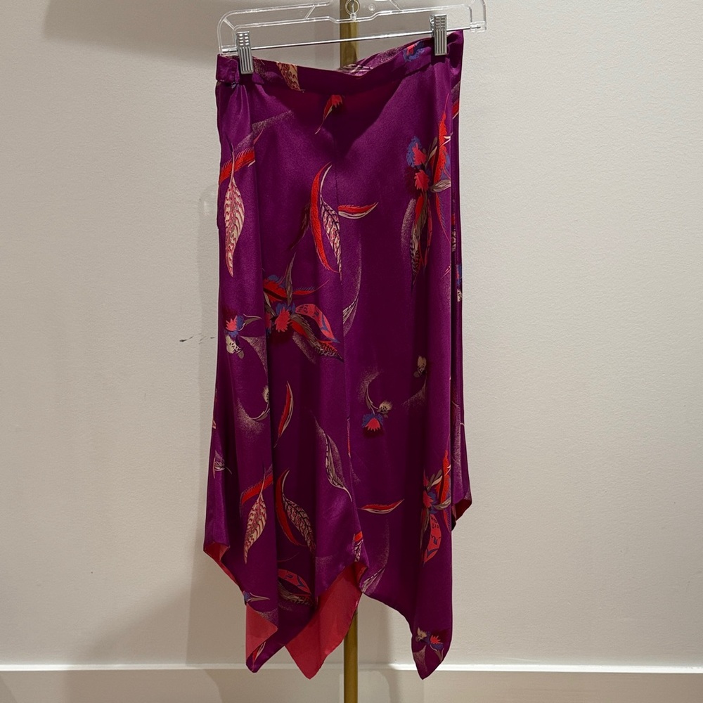 Vintage Silk Purple Floral Handkerchief Hem Skirt